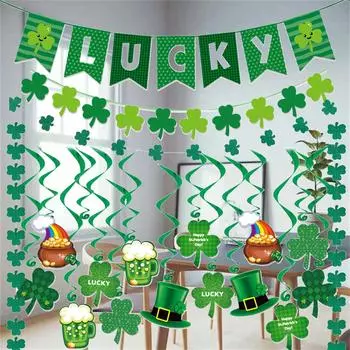 улица. Украшения ко Дню Святого Патрика Sham-rock LU-CKY, баннеры, гирлянды, клевер, подвесные завитки, ирландский декор для дома, товары для вечеринок в честь Святого Патрика One Size