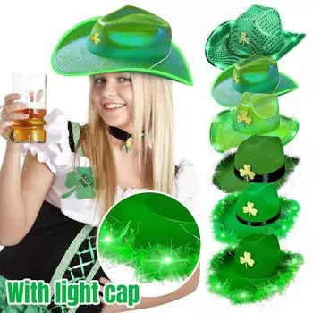 улица. Зеленая ковбойская шляпа с блестками на День Святого Патрика Ирландская зеленая ковбойская шляпа в стиле вестерн с подсветкой One Size