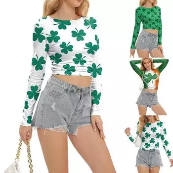 улица. Женская футболка с длинным рукавом и принтом в стиле тай-дай ко Дню святого Патрика L