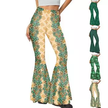 улица. Женские расклешенные брюки с цифровой печатью ко Дню Святого Патрика, модные повседневные ирландские брюки L