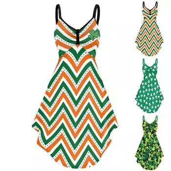 улица. Женское платье ко Дню Святого Патрика с цифровой печатью, зеленая юбка на подтяжках для женщин XL