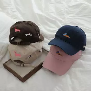 Уличная бейсболка с милым мультяшным щенком, вышитыми буквами, мужская и женская уличная кепка с мягким верхом M56-58cm чёрный