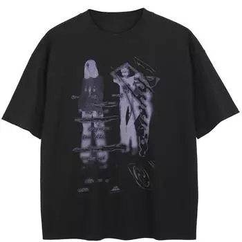 Уличная черная футболка с буквами и рисунком, хлопковые топы унисекс, футболки, летняя футболка с короткими рукавами M чёрный