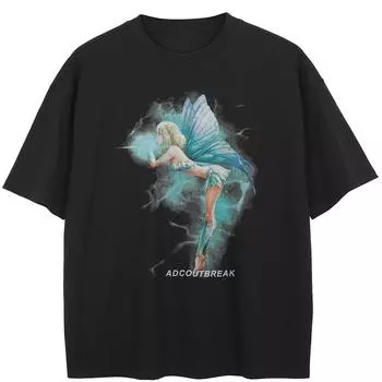Уличная черная футболка с рисунком эльфа, хлопковые топы унисекс, футболки, летняя футболка с короткими рукавами M чёрный