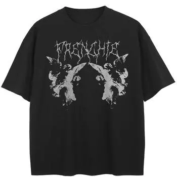 Уличная черная футболка с рисунком ангелов, хлопковые топы унисекс, футболки, летняя футболка с короткими рукавами M чёрный