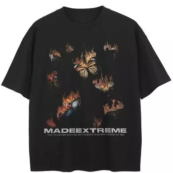 Уличная черная футболка с рисунком бабочки, хлопковые топы унисекс, футболки, летняя футболка с короткими рукавами M чёрный