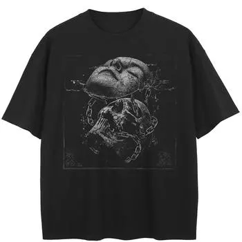 Уличная черная футболка с рисунком Crack Face, хлопковые топы унисекс, футболки, летняя футболка с короткими рукавами M чёрный