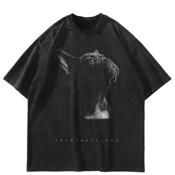 Уличная черная футболка с рисунком французского бульдога, хлопковые топы унисекс, футболки, летняя футболка с короткими рукавами S чёрный