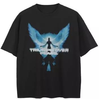 Уличная черная футболка с рисунком крыла, хлопковые топы унисекс, футболки, летняя футболка с короткими рукавами M чёрный