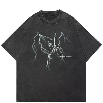 Уличная черная футболка с рисунком молнии, хлопковые топы унисекс, футболки, летняя футболка с короткими рукавами S чёрный