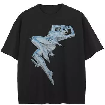 Уличная черная футболка с рисунком робота, хлопковые топы унисекс, футболки, летняя футболка с короткими рукавами M чёрный