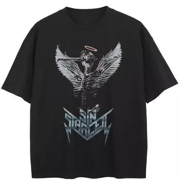 Уличная черная футболка с рисунком скелета, хлопковые топы унисекс, футболки, летняя футболка с короткими рукавами M чёрный