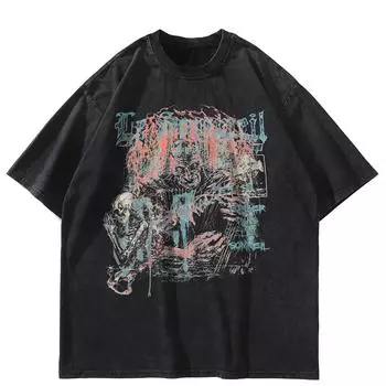 Уличная черная футболка с рисунком скелета, хлопковые топы унисекс, футболки, летняя футболка с короткими рукавами S чёрный
