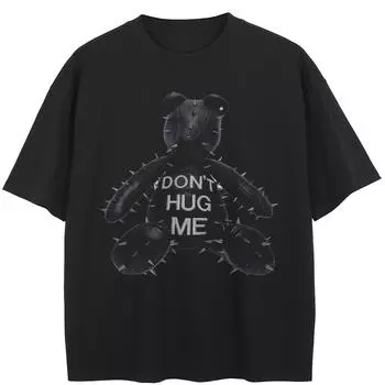 Уличная черная футболка с рисунком Spiny Bear, хлопковые топы унисекс, футболки, летняя футболка с короткими рукавами M чёрный