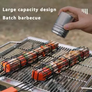 Уличная деревянная ручка для барбекю, клетка для пикника, инструменты для барбекю, кемпинг, мясо, овощи, сетка для барбекю, стойка