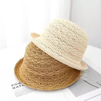 Уличная дышащая вязаная шляпа-ведро для женщин, весна-лето, маленькая простая шляпа-ведро для бассейна, 2025, прилив M56-58cm чёрный