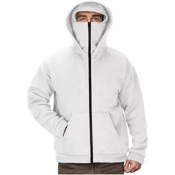 Уличная флисовая толстовка с капюшоном для мужчин с маской 2025 года, зимняя двойная шапка, толстовка с капюшоном, спортивная куртка для активного отдыха S белый