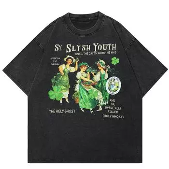 Уличная футболка Clover The Holy Ghost с рисунком унисекс 2024 S чёрный