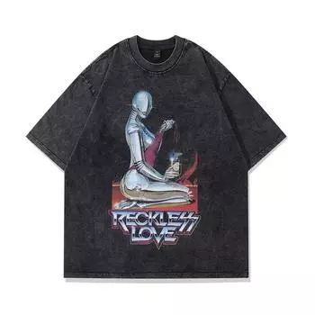 Уличная футболка мужская женская хлопковая футболка с мультяшным роботом, панк, готика, с коротким рукавом, оверсайз, винтажные летние топы S