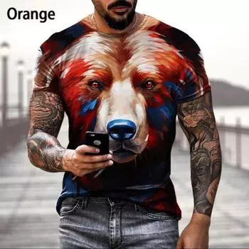Уличная футболка с 3D принтом Bear Series, мужские футболки с животными, повседневная одежда, летние футболки с короткими рукавами S чёрный