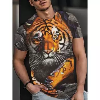 Уличная футболка с 3D животным, мужские футболки с 3D принтом тигра, забавные мужские повседневные топы в стиле хип-хоп с круглым вырезом и короткими рукавами S