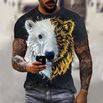 Уличная футболка с 3D животными, мужские футболки с 3D принтом, забавные мужские повседневные футболки в стиле хип-хоп с короткими рукавами, летний топ