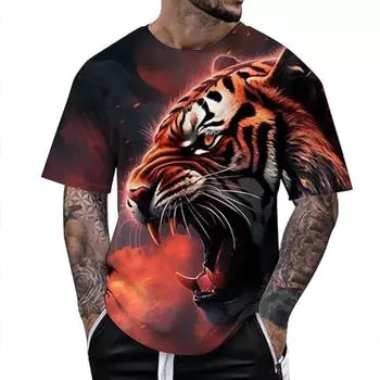 Уличная футболка с 3D животными, мужские футболки с 3D принтом Tiger Fire, забавные мужские повседневные футболки в стиле хип-хоп с короткими рукавами, летний топ