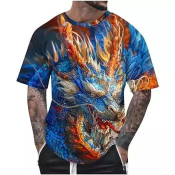Уличная футболка с 3D животными, мужские футболки с 3D принтом дракона, забавные мужские повседневные футболки в стиле хип-хоп с короткими рукавами, летний топ S