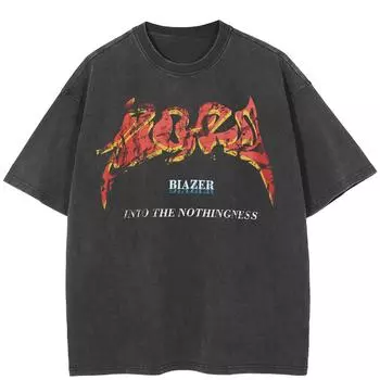 Уличная футболка с большими буквами и графикой, хлопковая промытая черная футболка, топы унисекс, футболки, летняя футболка с короткими рукавами S чёрный