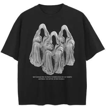 Уличная футболка с буквенным рисунком, черная футболка, хлопковые топы унисекс, футболки, летняя футболка с короткими рукавами M чёрный