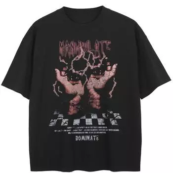 Уличная футболка с буквенным рисунком, черная футболка, хлопковые топы унисекс, футболки, летняя футболка с короткими рукавами M чёрный