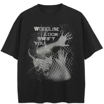 Уличная футболка с буквенным рисунком, черная футболка, хлопковые топы унисекс, футболки, летняя футболка с короткими рукавами M чёрный