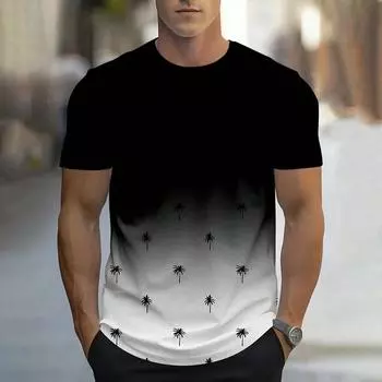 Уличная футболка с градиентным цветом, мужская мода, принт с изображением кокосовой пальмы, короткий рукав, летняя мужская одежда, свободная футболка большого размера XXS