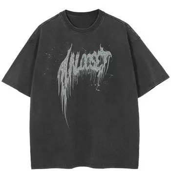 Уличная футболка с граффити и буквами, хлопковая промытая черная футболка, топы унисекс, футболки, летняя футболка с короткими рукавами S чёрный