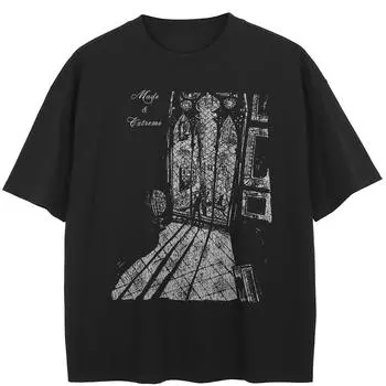 Уличная футболка с графическим рисунком, хлопковые топы унисекс, футболки, летняя футболка с короткими рукавами M чёрный