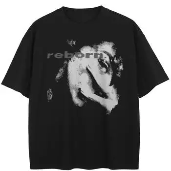 Уличная футболка с изображением большого лица, хлопковые топы унисекс, футболки, летняя футболка с короткими рукавами M чёрный