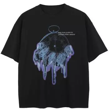 Уличная футболка с карманными часами и графикой, хлопковые топы унисекс, футболки, летняя футболка с короткими рукавами M чёрный