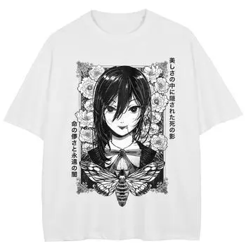 Уличная футболка с японским рисунком и рисунком из мультфильма, хлопковые топы унисекс, футболки, летняя футболка с короткими рукавами M белый
