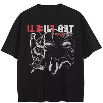 Уличная футболка с рисунком аниме, хлопковая футболка, топы унисекс, футболки, летняя футболка с короткими рукавами S чёрный