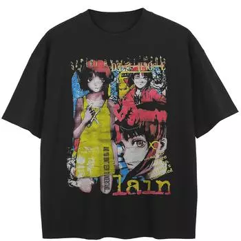 Уличная футболка с рисунком аниме, хлопковая футболка, топы унисекс, футболки, летняя футболка с короткими рукавами M чёрный
