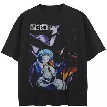 Уличная футболка с рисунком аниме, хлопковые топы унисекс, футболки, летняя футболка с короткими рукавами M чёрный