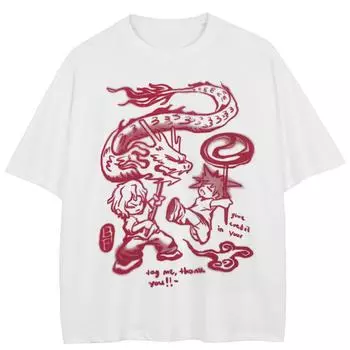 Уличная футболка с рисунком аниме, хлопковые топы унисекс, футболки, летняя футболка с короткими рукавами M белый