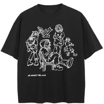 Уличная футболка с рисунком аниме, хлопковые топы унисекс, футболки, летняя футболка с короткими рукавами M чёрный