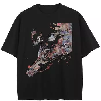 Уличная футболка с рисунком цветов, хлопковые топы унисекс, футболки, летняя футболка с короткими рукавами M чёрный