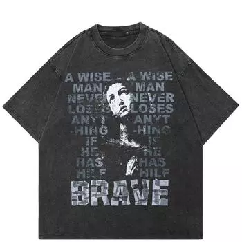 Уличная футболка с рисунком для больших девочек, хлопковая промытая черная футболка, топы унисекс, футболки, летняя футболка с короткими рукавами S чёрный