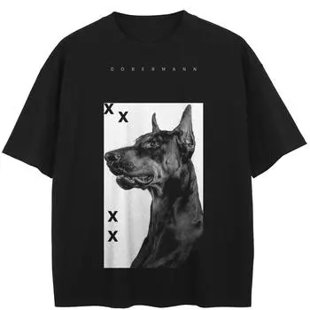 Уличная футболка с рисунком Добермана, хлопковые топы унисекс, футболки, летняя футболка с короткими рукавами M чёрный