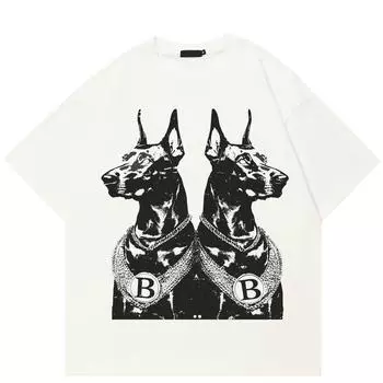 Уличная футболка с рисунком Добермана, хлопковые топы унисекс, летние футболки с короткими рукавами S белый