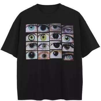 Уличная футболка с рисунком глаз, хлопковые топы унисекс, футболки, летняя футболка с короткими рукавами M чёрный