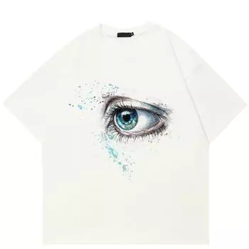 Уличная футболка с рисунком глубоких глаз, хлопковая футболка, топы унисекс, футболки, летняя футболка большого размера с короткими рукавами S белый