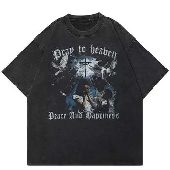 Уличная футболка с рисунком голубя, хлопковая черная футболка, топы унисекс, футболки, летняя футболка с короткими рукавами S чёрный